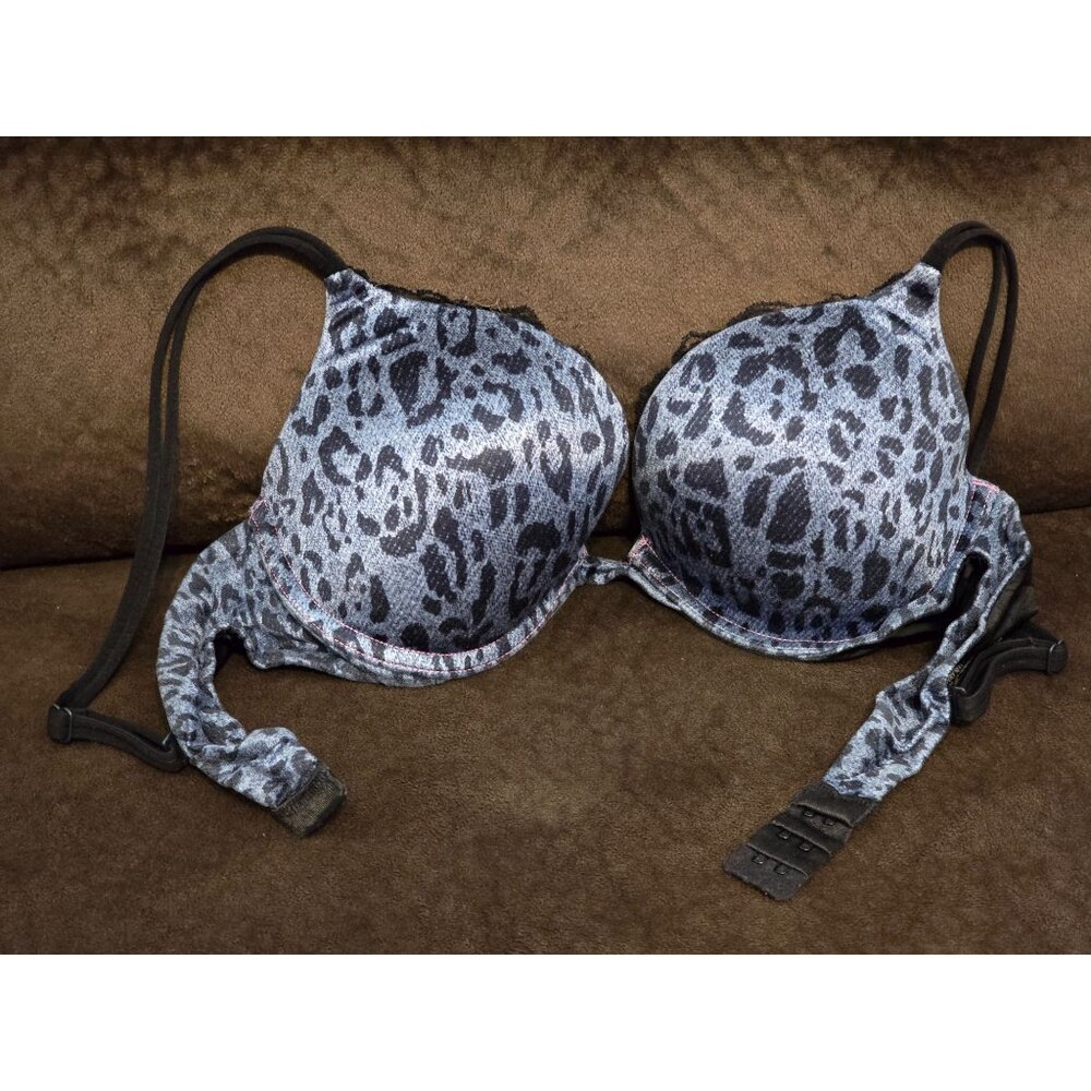 Victorias Secret 36B Blue Leopard Print Very Sexy Push-Up Bra Adjustable Straps